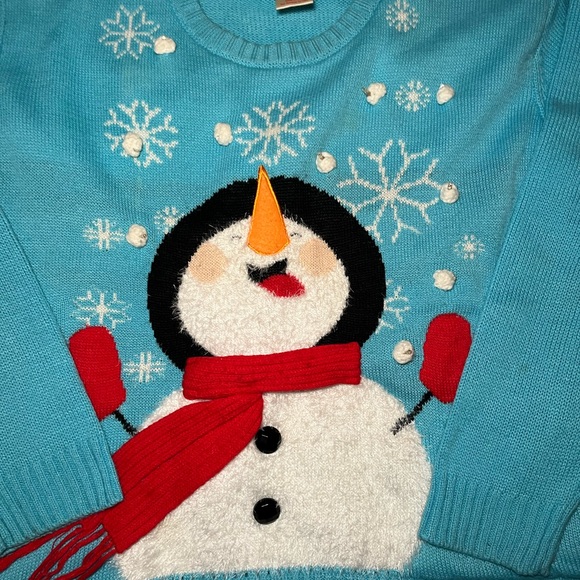 Blue Snowman Christmas Sweater Womens sz Large - Picture 3 of 7